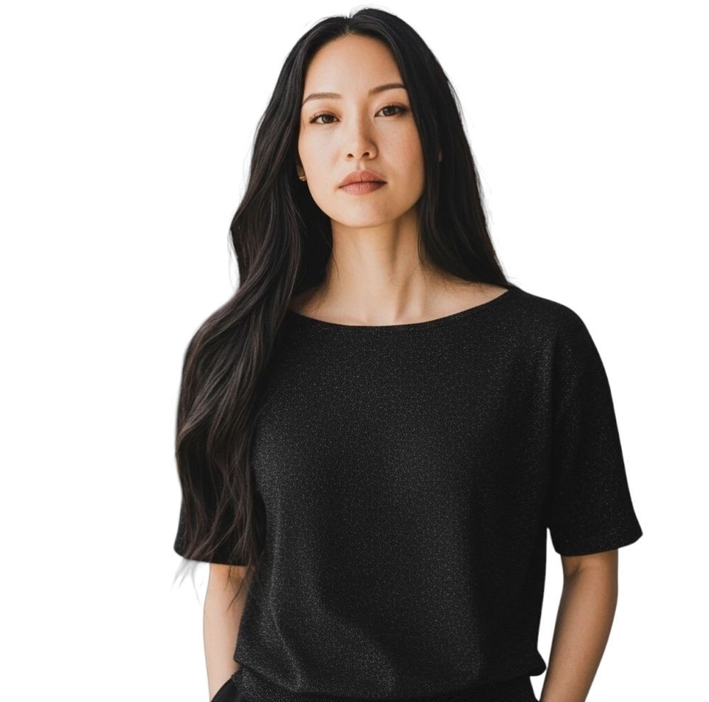 Y2K Black Sparkle/Glitter Short Sleeve Sweater